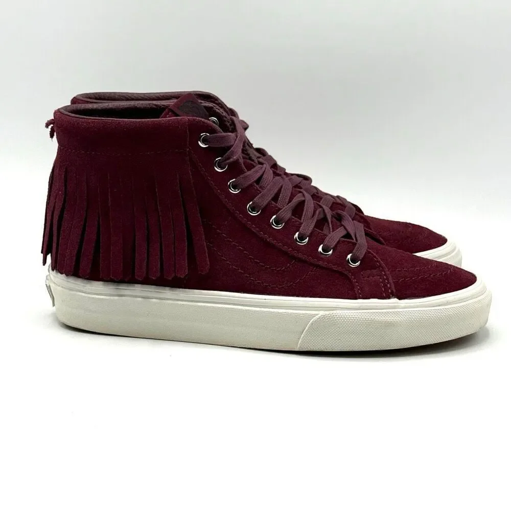 Vans SK8-HI Burgundy Suede Tassel Hi Top Lace Up Skater Sneakers - US Women’s Si